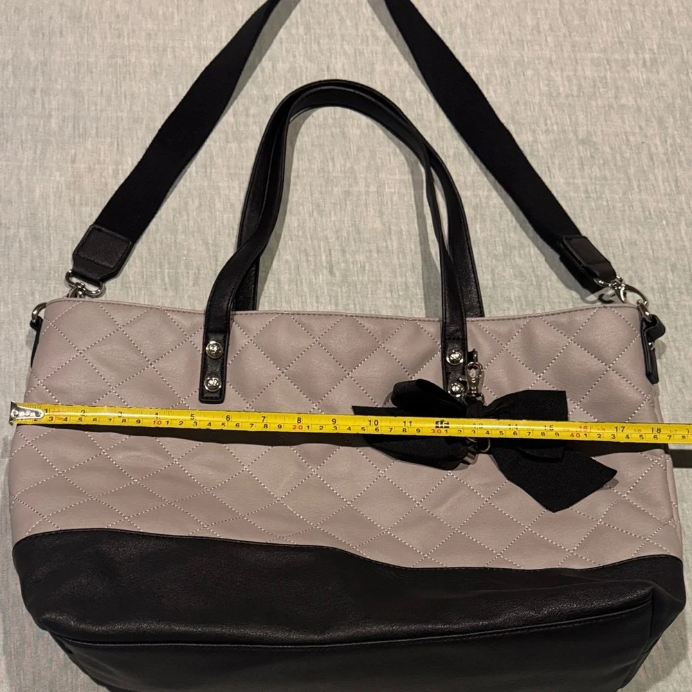Jessica Simpson Black and Gray Quilted Tote with Bow